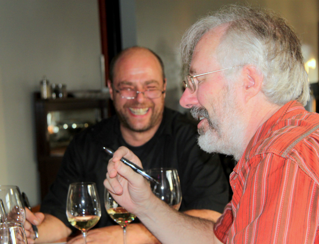Chef Dehaene and Greg Krauss, tasting away. (Photo by Fern Shen)